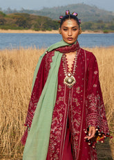 3-PC Unstitched Embroidered Luxury Lawn By Hussain Rehar | Mahogany